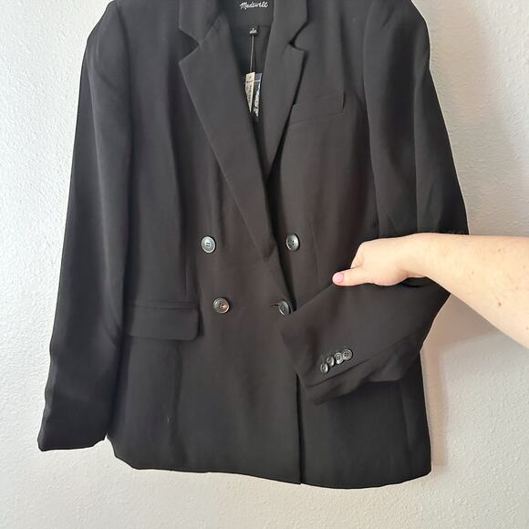 Madewell the Rosedale Blazer in Black‎ Crepe Double Breasted Women's Size 8 NEW - Picture 2 of 13